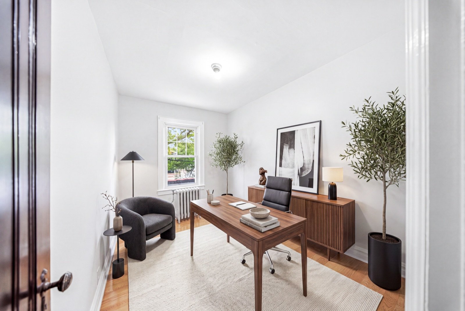 Staged home office with modern furniture